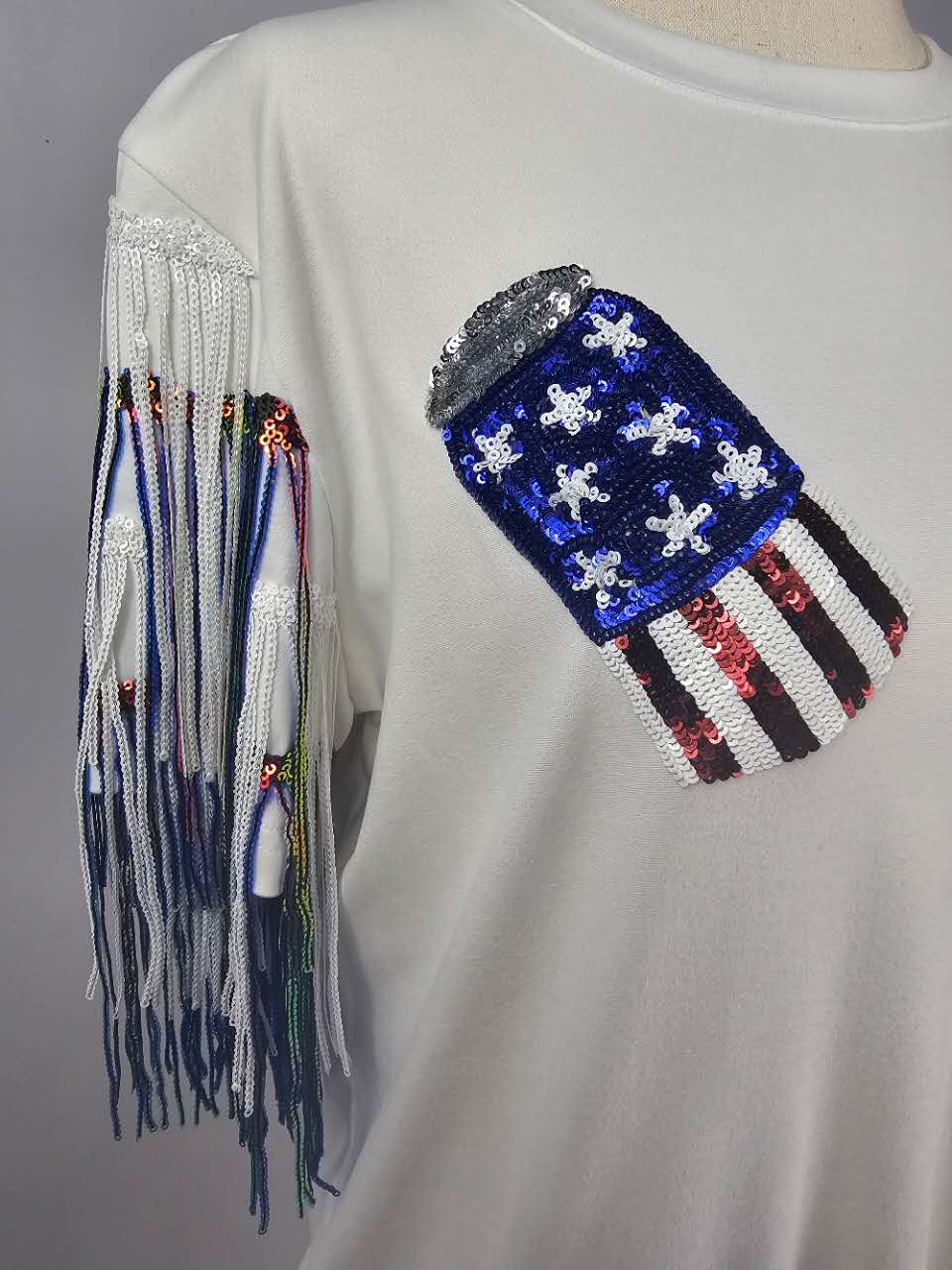 Fringe Sequins Embroidery Top