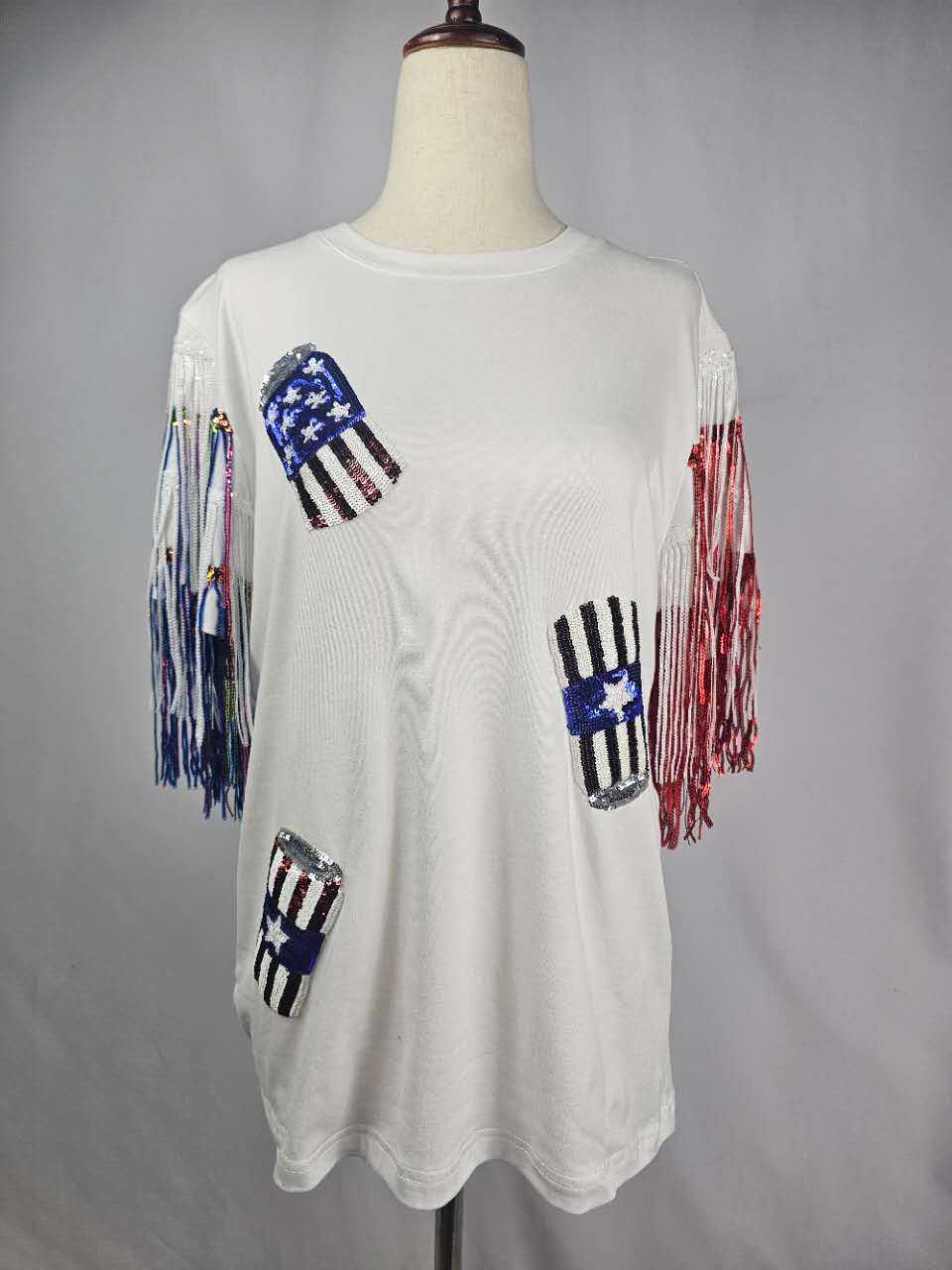 Fringe Sequins Embroidery Top